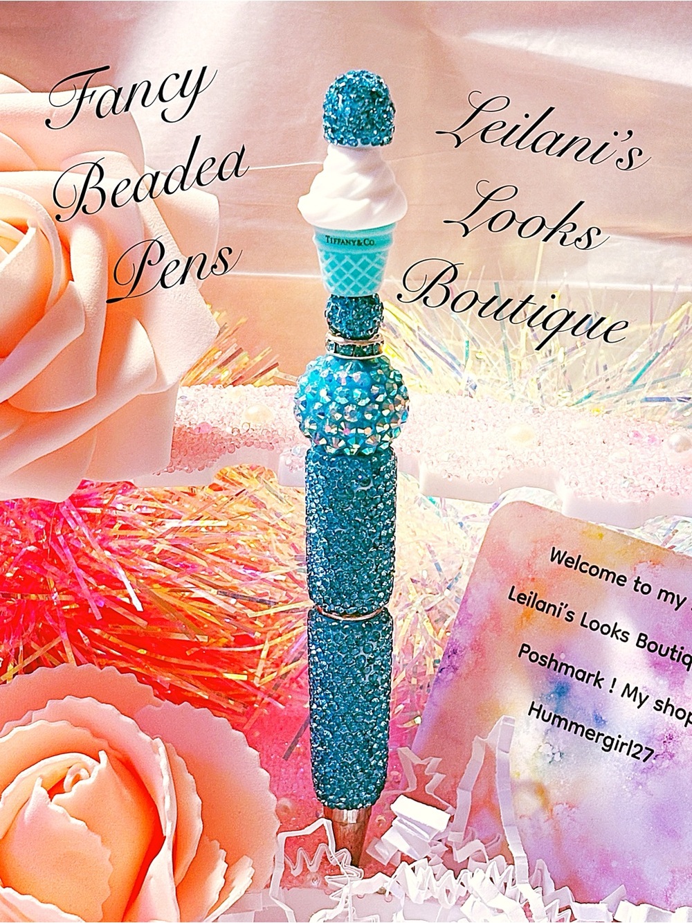 Tiffany Blue Beaded Ice Cream Cone Decorative Pen/Fancy beaded Pen/gifts/